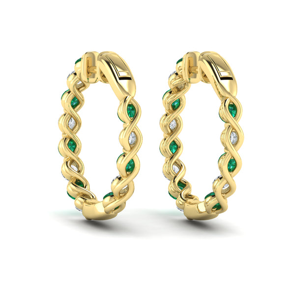 Inside Out Diamond and Emerald  Hoop Earrings