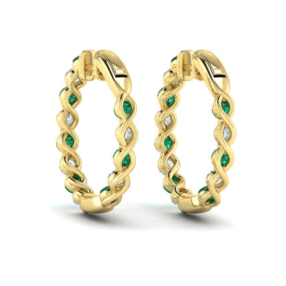 Inside Out Diamond and Emerald  Hoop Earrings