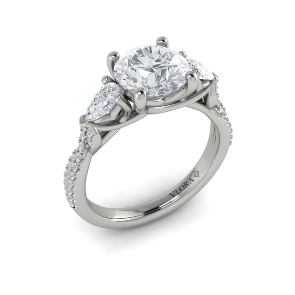 Round Three Stone Engagement Ring in Platinum by Vlora Bridal