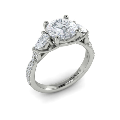 Round Three Stone Engagement Ring in Platinum by Vlora Bridal