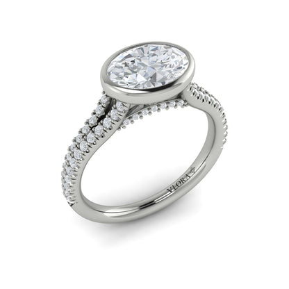 Oval Classic, Bezel, Split Shank Engagement Ring in Platinum by Vlora Bridal