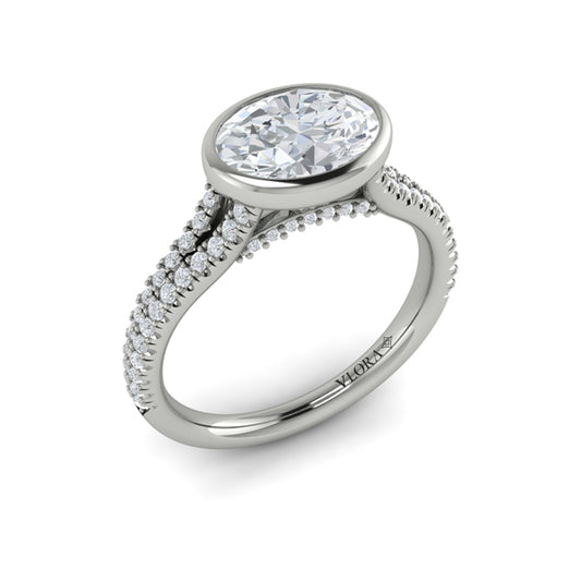 Oval Classic, Bezel, Split Shank Engagement Ring in Platinum by Vlora Bridal