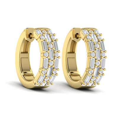 Baguette and Round Diamond Huggie Earrings