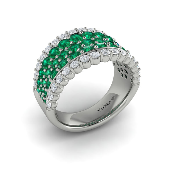 Diamond and Emerald Multi-Row Statement Ring