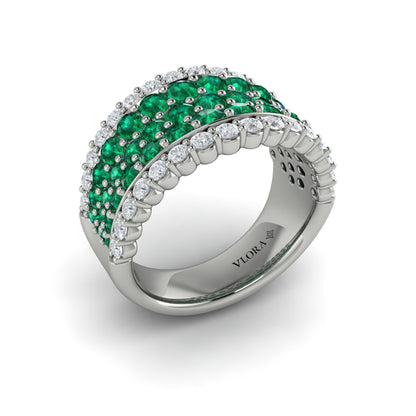 Diamond and Emerald Multi-Row Statement Ring