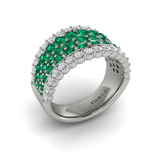 Diamond and Emerald Multi-Row Statement Ring