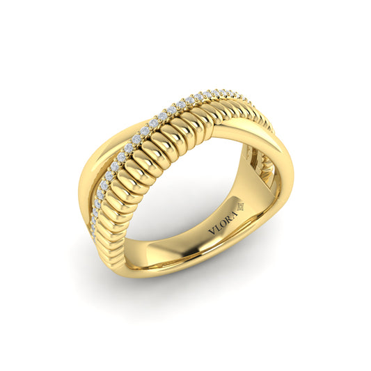 Textured Crossover Diamond Ring