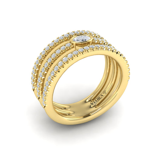 Diamond Open Three Row and Oval Centerstone  Ring