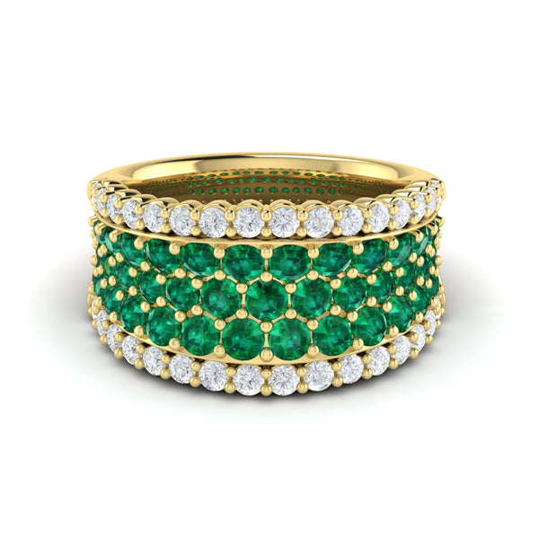 Diamond and Emerald Multi-Row Statement Ring