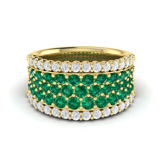 Diamond and Emerald Multi-Row Statement Ring