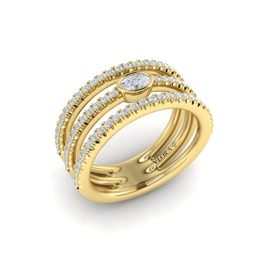 Diamond Open Three Row and Oval Centerstone Ring