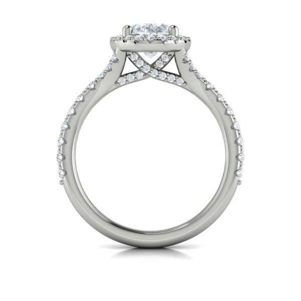 Oval Halo, Split Shank Engagement Ring in Platinum by Vlora Bridal