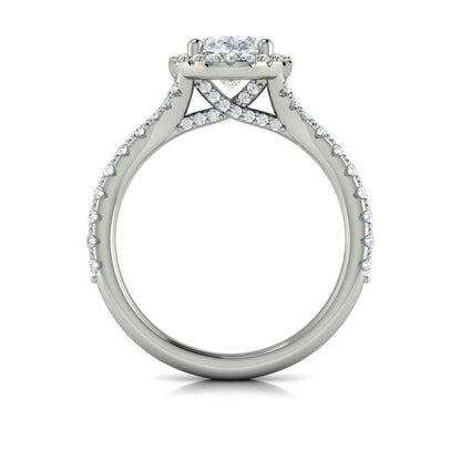 Oval Halo, Split Shank Engagement Ring in Platinum by Vlora Bridal