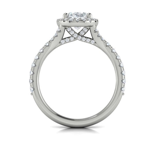 Oval Halo, Split Shank Engagement Ring in Platinum by Vlora Bridal