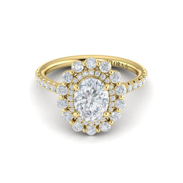 Floral Double Halo Oval Engagement Ring