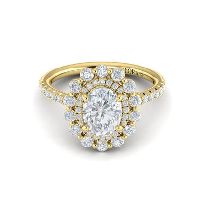 Floral Double Halo Oval Engagement Ring