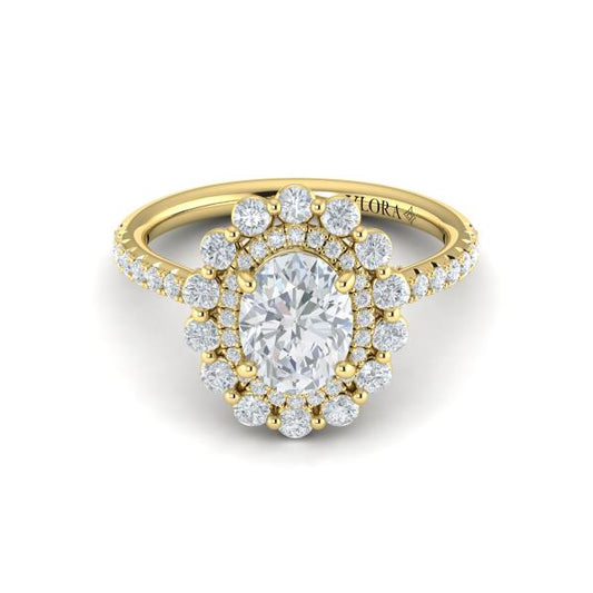 Floral Double Halo Oval Engagement Ring