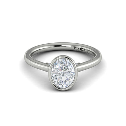 Oval Solitaire, Bezel Engagement Ring in Platinum by Vlora Bridal