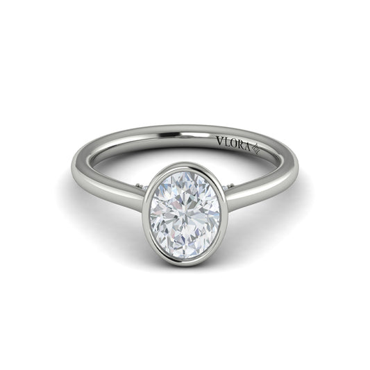 Oval Solitaire, Bezel Engagement Ring in Platinum by Vlora Bridal