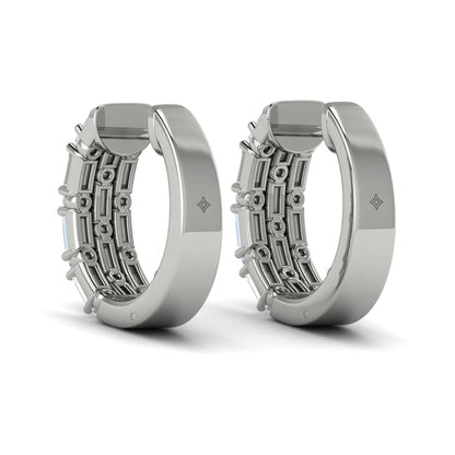Baguette and Round Diamond Huggie Earrings