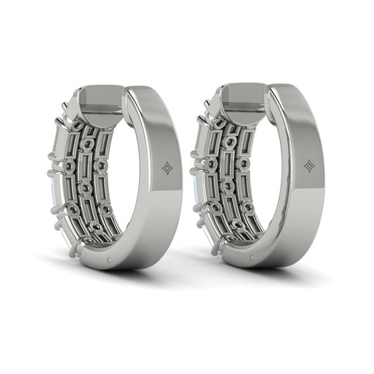 Baguette and Round Diamond Huggie Earrings