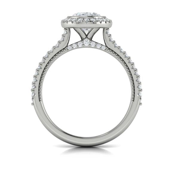 Oval Halo, Bezel, Modern Vintage Engagement Ring in Platinum by Vlora Bridal