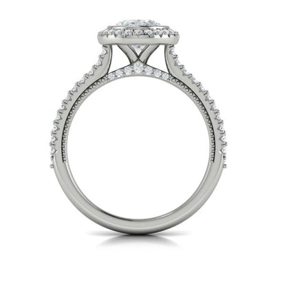 Oval Halo, Bezel, Modern Vintage Engagement Ring in Platinum by Vlora Bridal