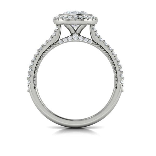 Oval Halo, Bezel, Modern Vintage Engagement Ring in Platinum by Vlora Bridal