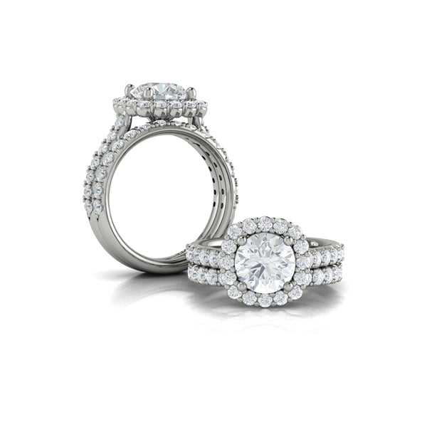 Round Halo Engagement Ring in Platinum by Vlora Bridal