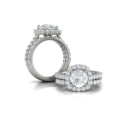 Round Halo Engagement Ring in Platinum by Vlora Bridal