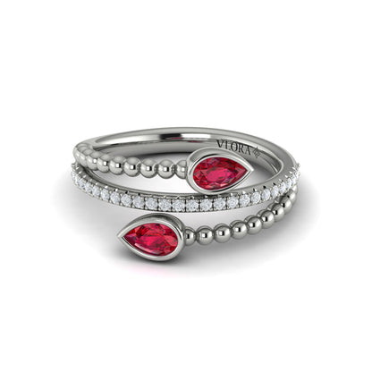 Double Pear Shaped Ruby and Diamond Wrap Ring