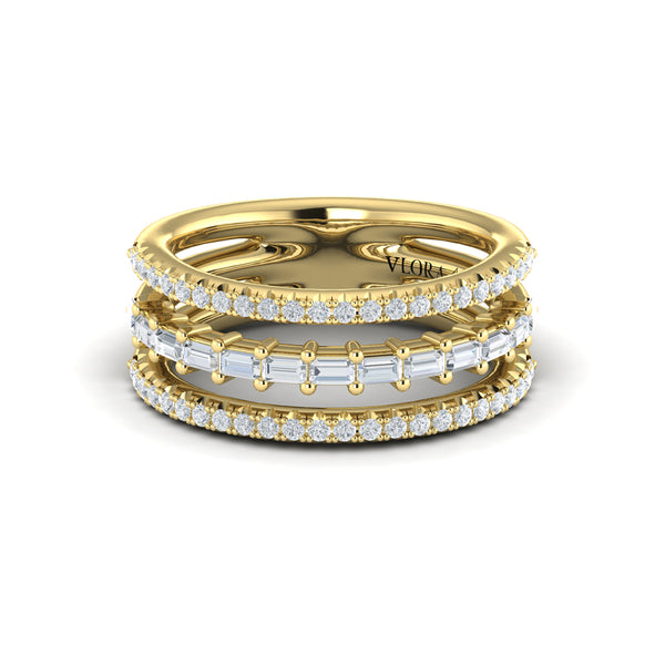 Diamond Open Three Row and Diamond Baguettes Ring