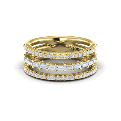 Diamond Open Three Row and Diamond Baguettes Ring