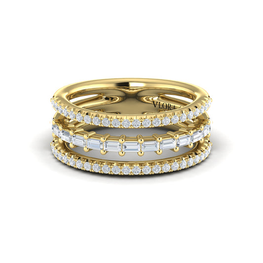 Diamond Open Three Row and Diamond Baguettes Ring