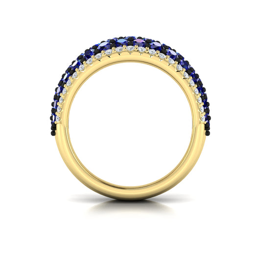 Diamond and Sapphire Multi-Row Statement Ring