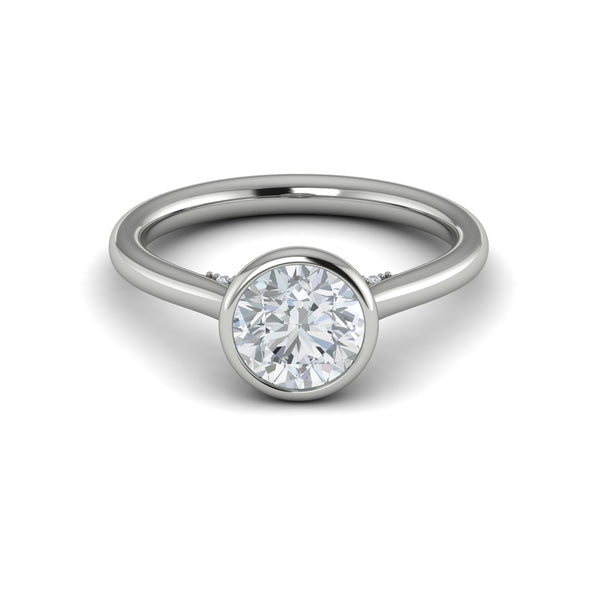 Round Solitaire, Bezel Engagement Ring in Platinum by Vlora Bridal