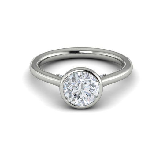 Round Solitaire, Bezel Engagement Ring in Platinum by Vlora Bridal