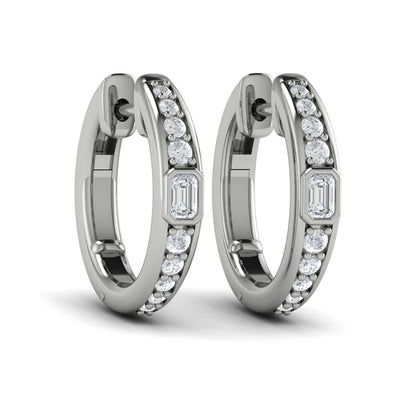 Bezel Set Emerald and Round Diamond Hoop Earrings
