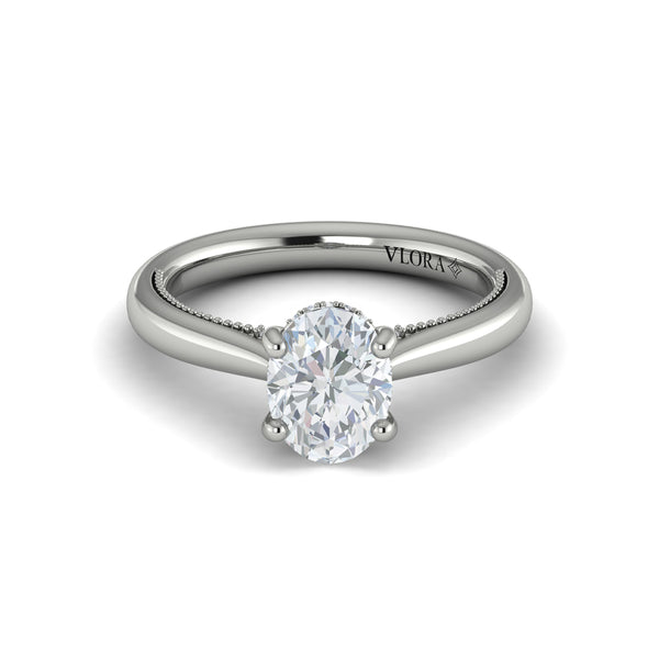 Oval Solitaire, Modern Vintage Engagement Ring in Platinum by Vlora Bridal