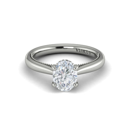 Oval Solitaire, Modern Vintage Engagement Ring in Platinum by Vlora Bridal