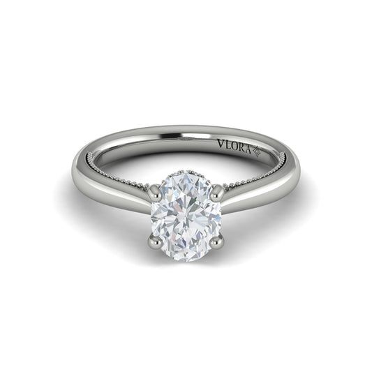Oval Solitaire, Modern Vintage Engagement Ring in Platinum by Vlora Bridal