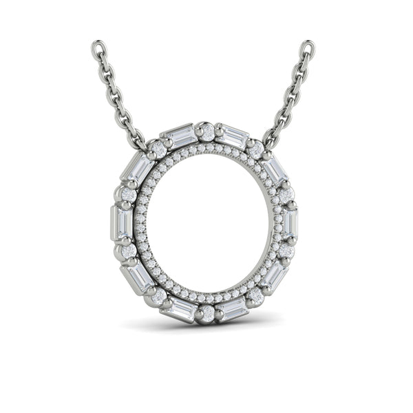 Diamond Baguette Double Open Circle Pendant Necklace