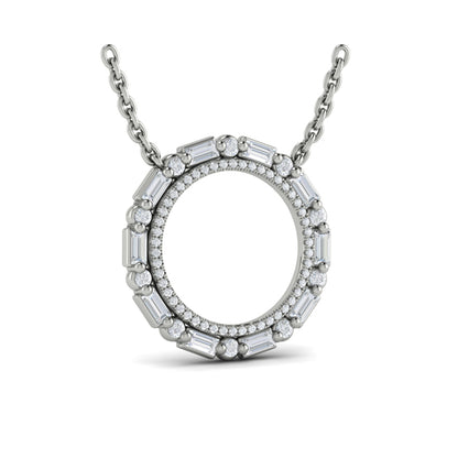 Diamond Baguette Double Open Circle Pendant Necklace