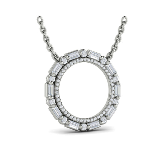 Diamond Baguette Double Open Circle Pendant Necklace