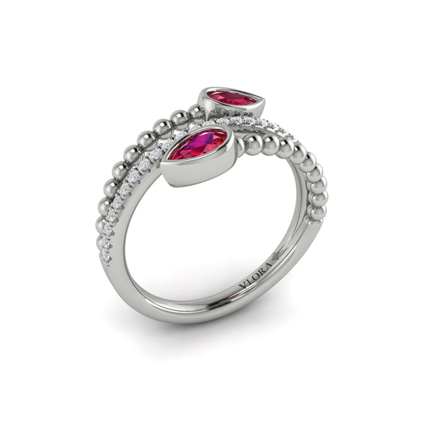 Bezel Set Pear shaped Ruby and Diamond Wrap Ring