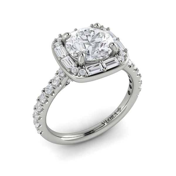 Round Halo Engagement Ring in Platinum by Vlora Bridal