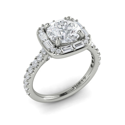Round Halo Engagement Ring in Platinum by Vlora Bridal