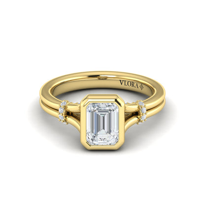 Diamond Accent Bezel Emerald Cut Engagement Ring