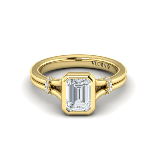 Diamond Accent Bezel Emerald Cut Engagement Ring