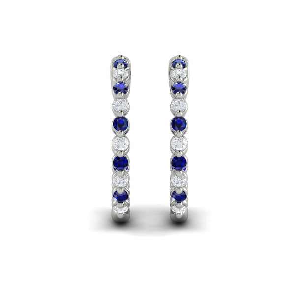 Inside Out Diamond and Blue Sapphire  Hoop Earrings